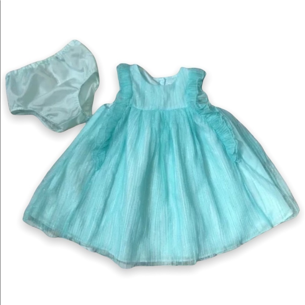 Cherokee Aqua Sparkle Ruffle‎ Dress Baby Girl 18 months